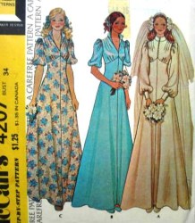 4207 MCCALLS 1974 BRIDES/ MAID SS-LS HI FIT COLLAR FLOOR DRESS PATTERN 9 32, 10 32.5"